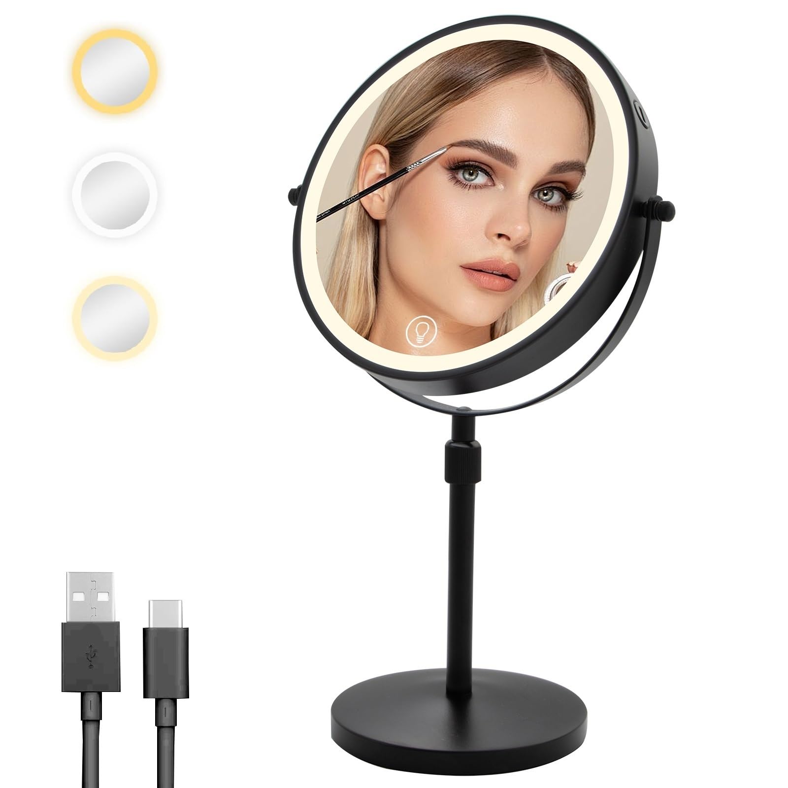 Cuteefun Specchio Trucco con Luci e Ingrandimento 10X, Nero