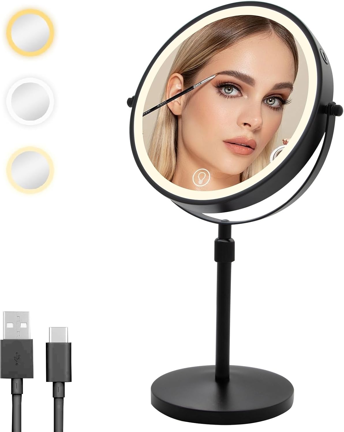 Cuteefun Specchio Trucco con Luci e Ingrandimento 10X, Nero - immagine 1