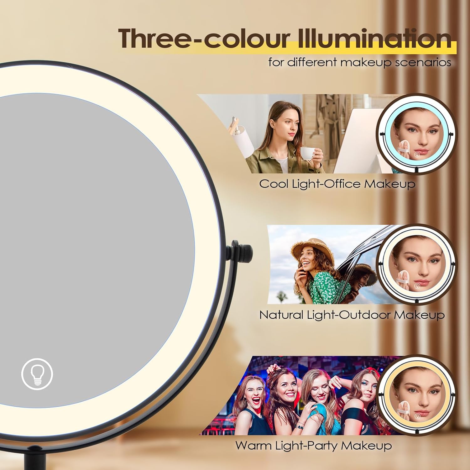 Cuteefun Specchio Trucco con Luci e Ingrandimento 10X, Nero - immagine 4