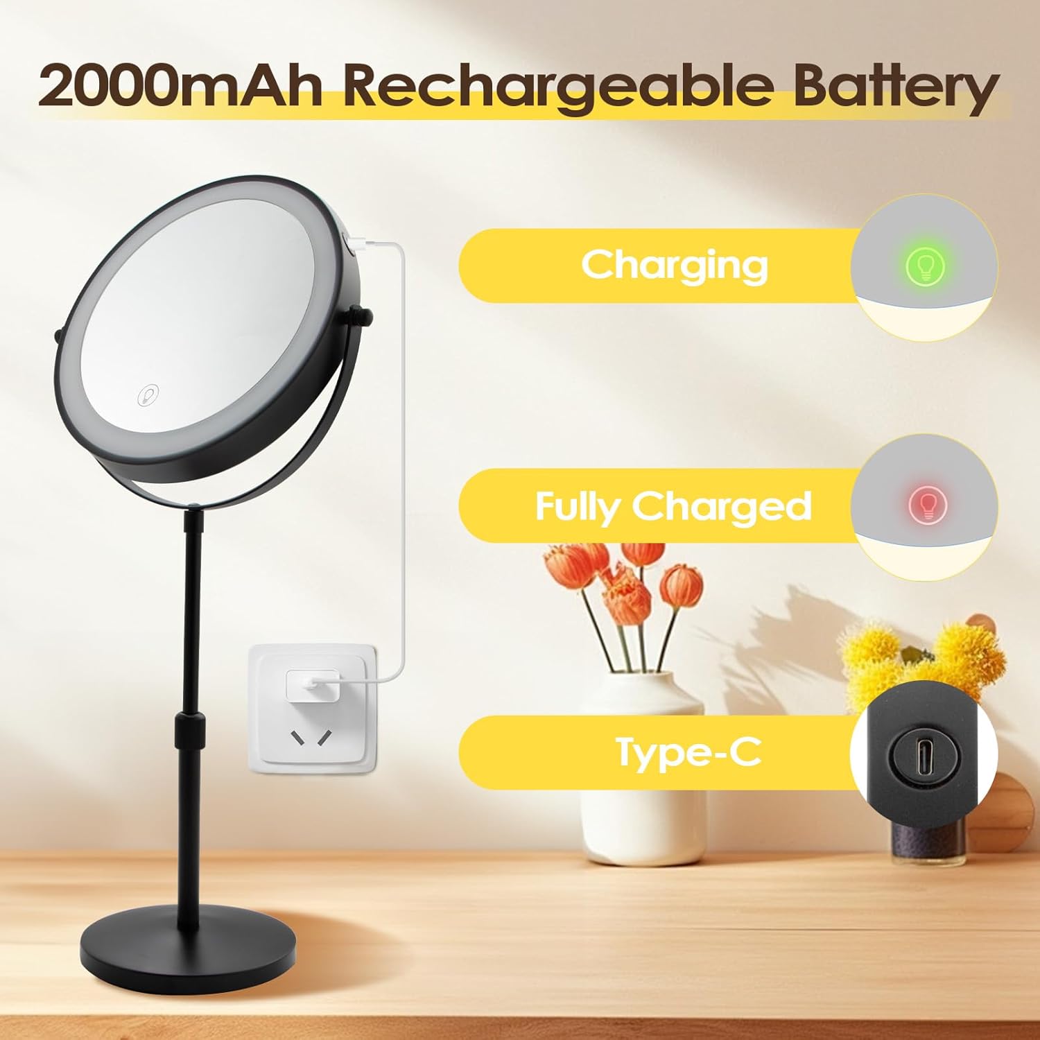 Cuteefun Specchio Trucco con Luci e Ingrandimento 10X, Nero - immagine 6