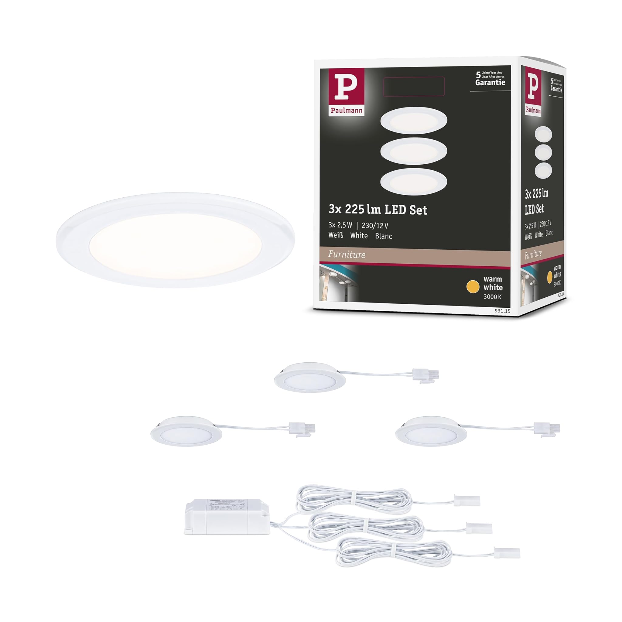 Paulmann 93115 - Kit da Incasso LED 3x2.5W 3000K