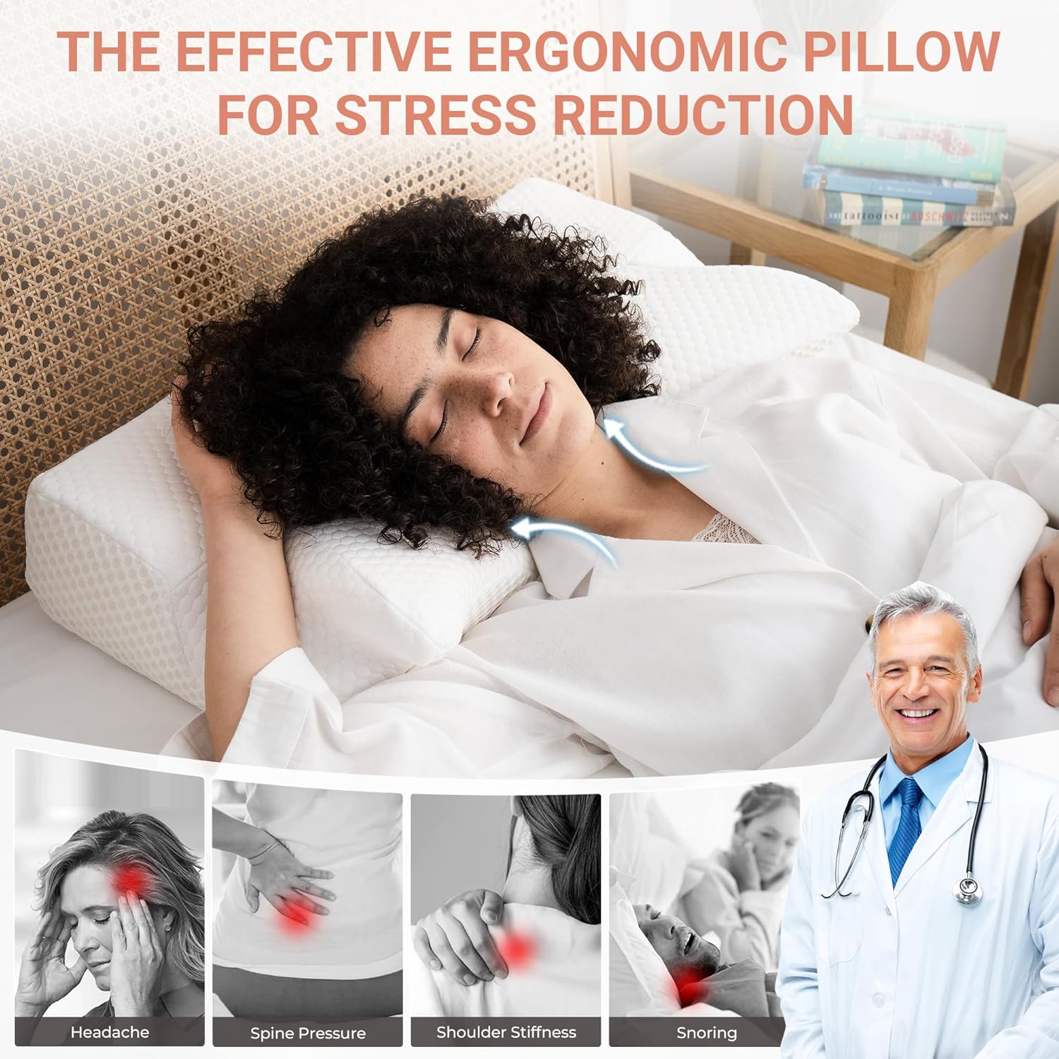 Cuscino Cervicale Ortopedico Memory Foam 64x40cm, Bianco - immagine 7