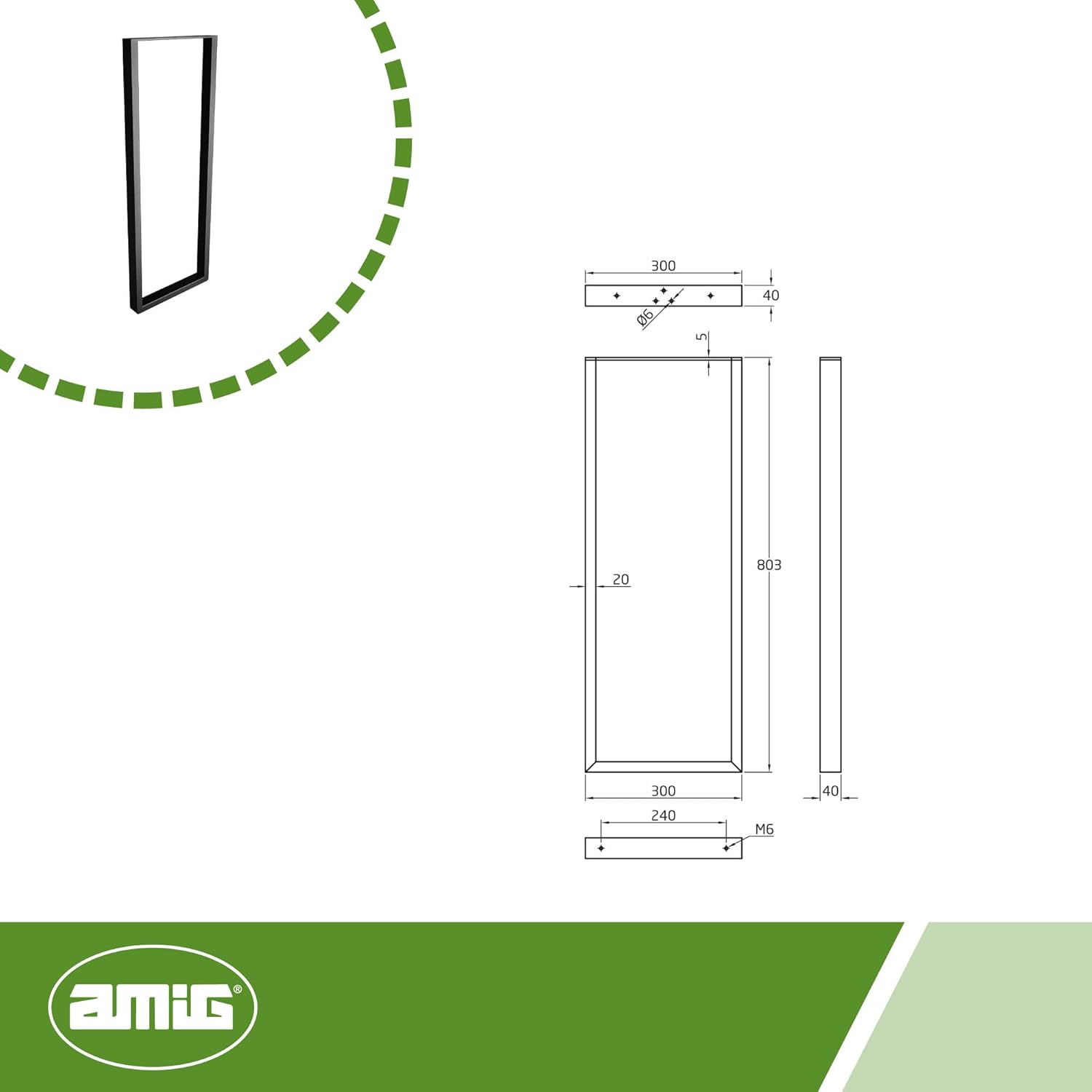 Amig - Set 2 Gambe per Tavoli Ingresso, Nero Opaco - immagine 3