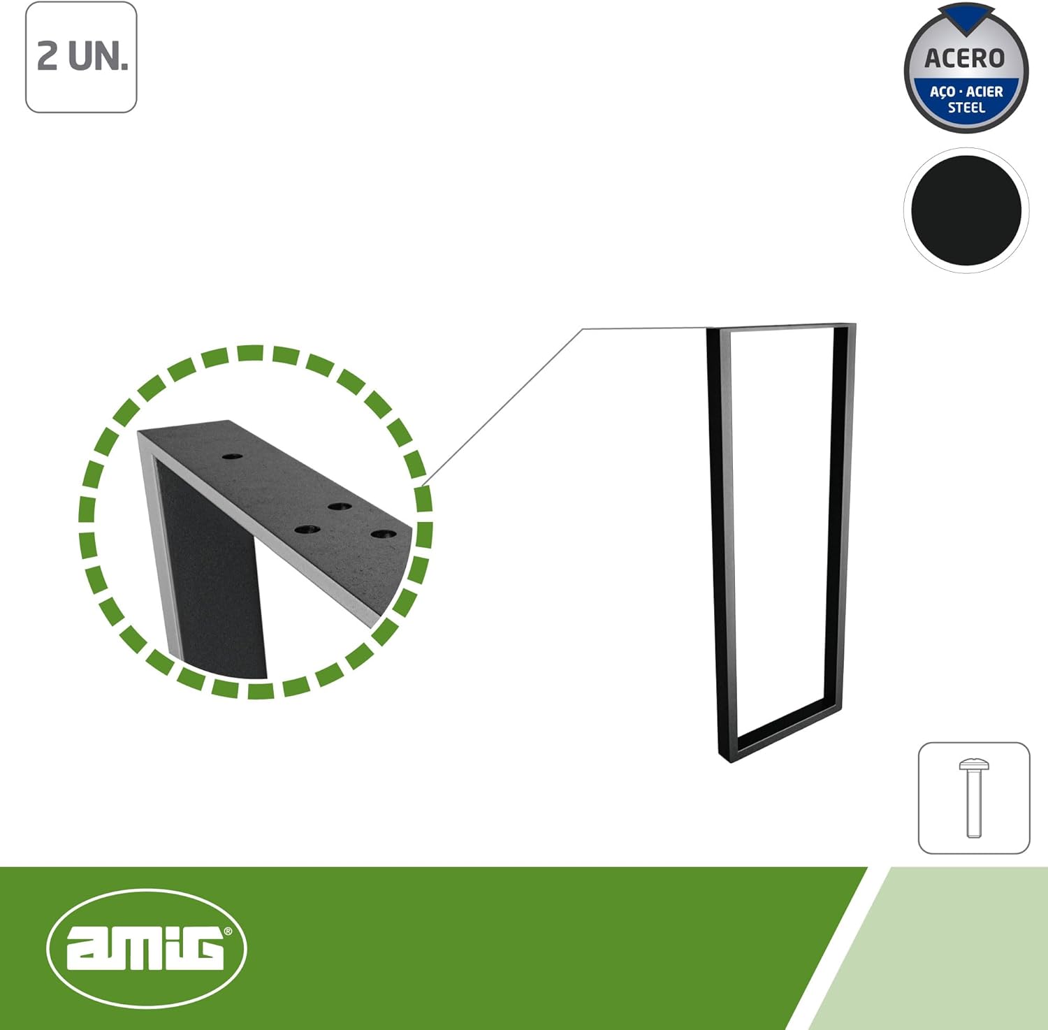 Amig - Set 2 Gambe per Tavoli Ingresso, Nero Opaco - immagine 4