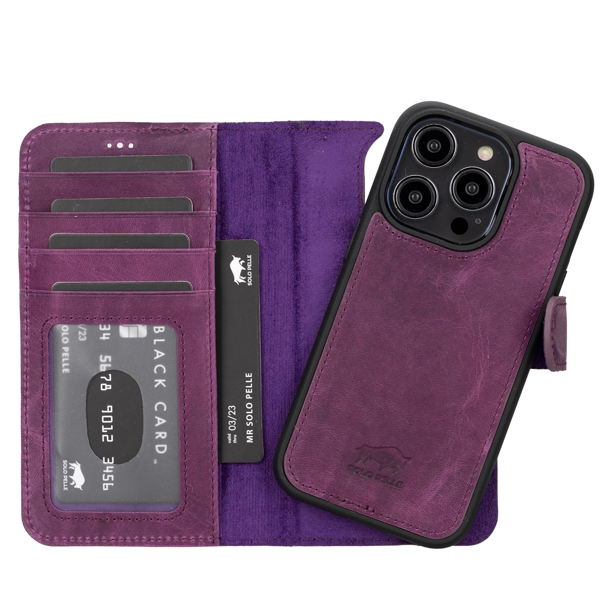 Solo Pelle Custodia iPhone 14 Pro 6.1" Rimovibile, Viola Vintage