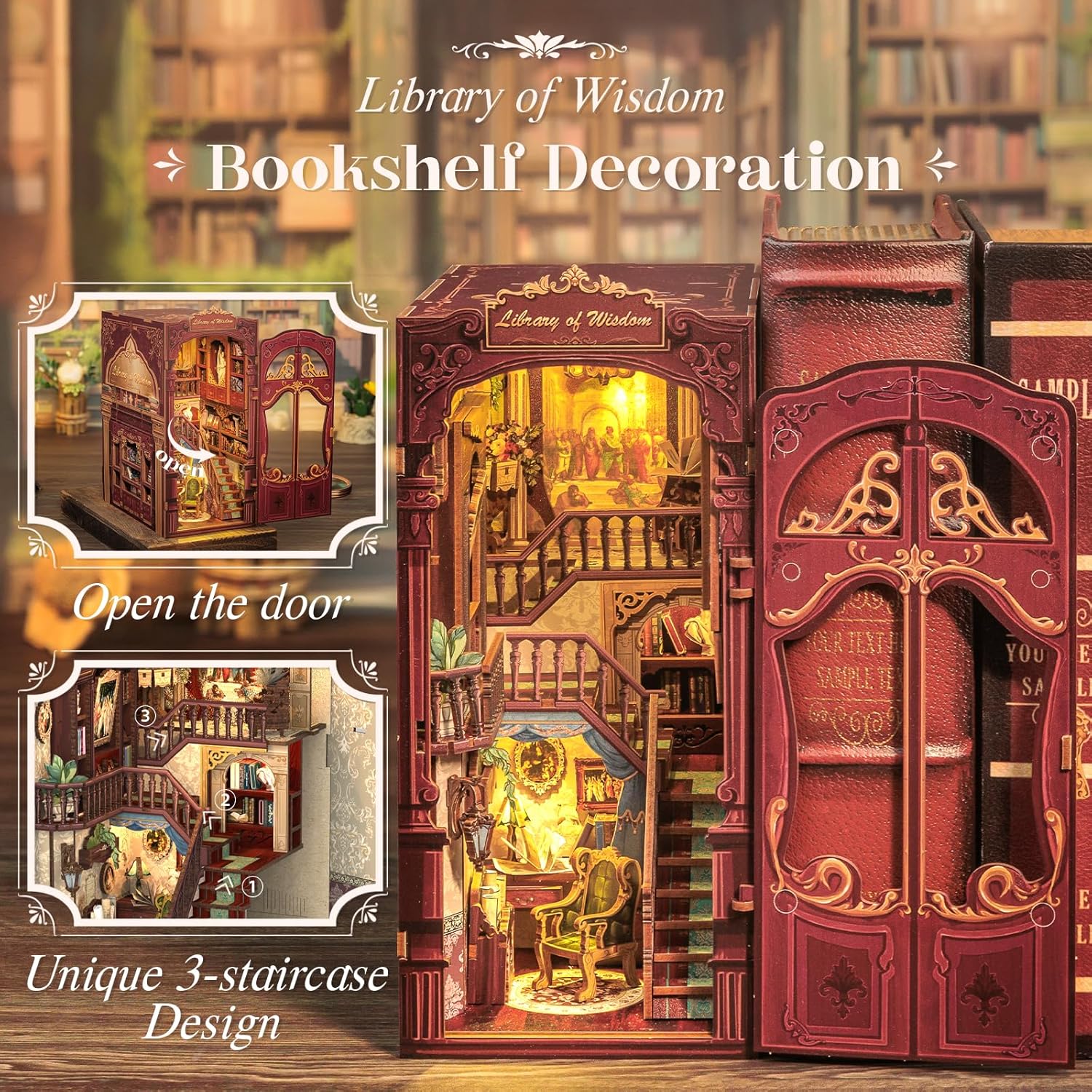 CUTEBEE Book Nook - Kit Fai da Te Miniatura Library of Wisdow - immagine 2