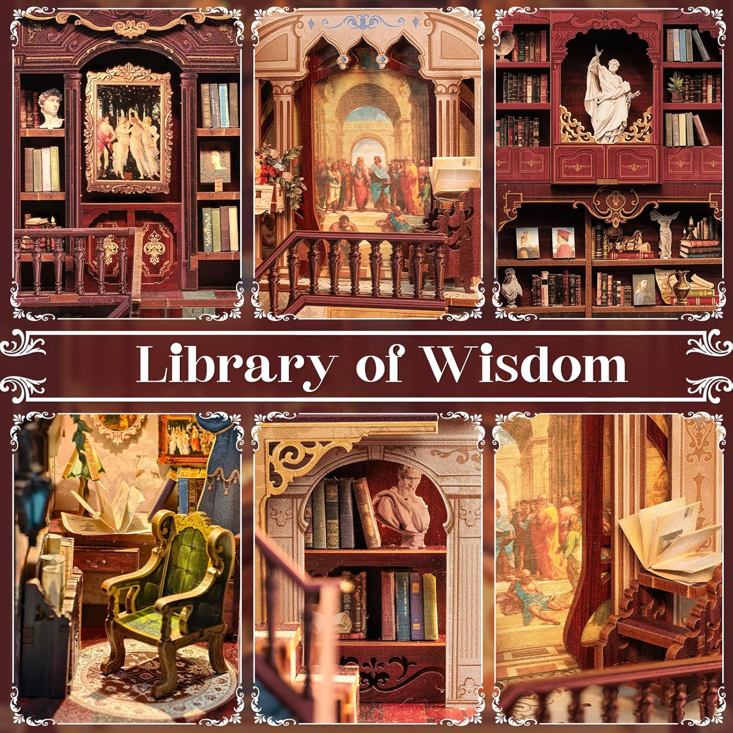 CUTEBEE Book Nook - Kit Fai da Te Miniatura Library of Wisdow - immagine 4