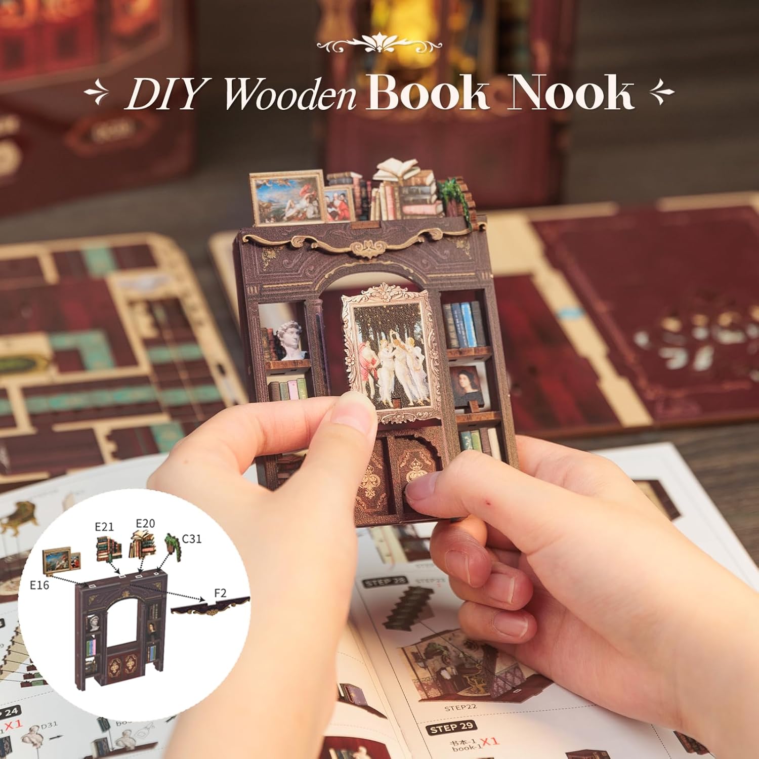 CUTEBEE Book Nook - Kit Fai da Te Miniatura Library of Wisdow - immagine 7