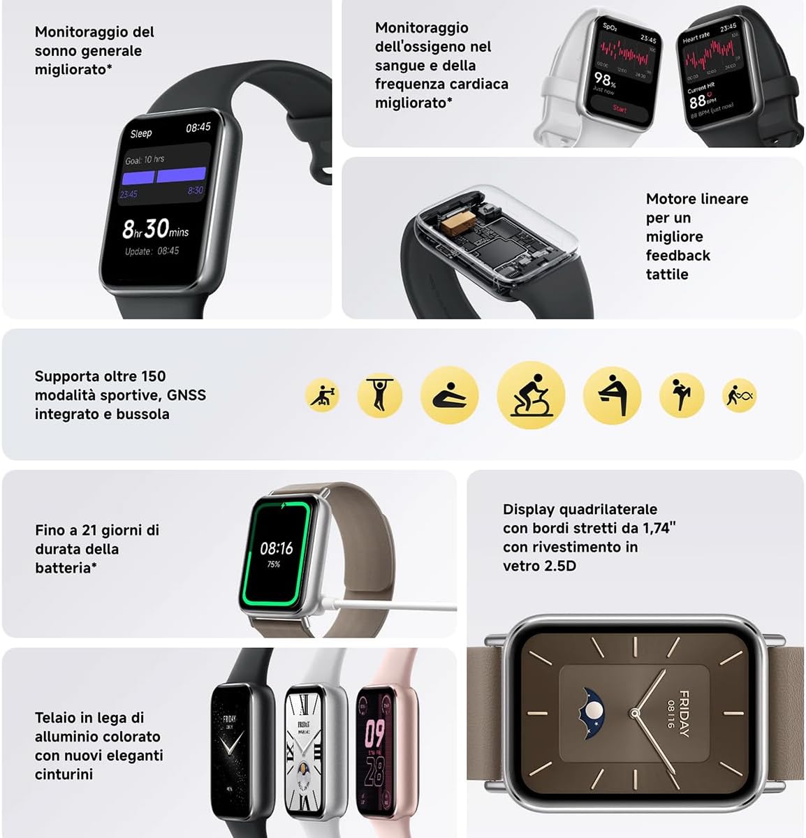 Xiaomi Smart Band 9 Pro - Schermo AMOLED 1.74", Argento - immagine 2