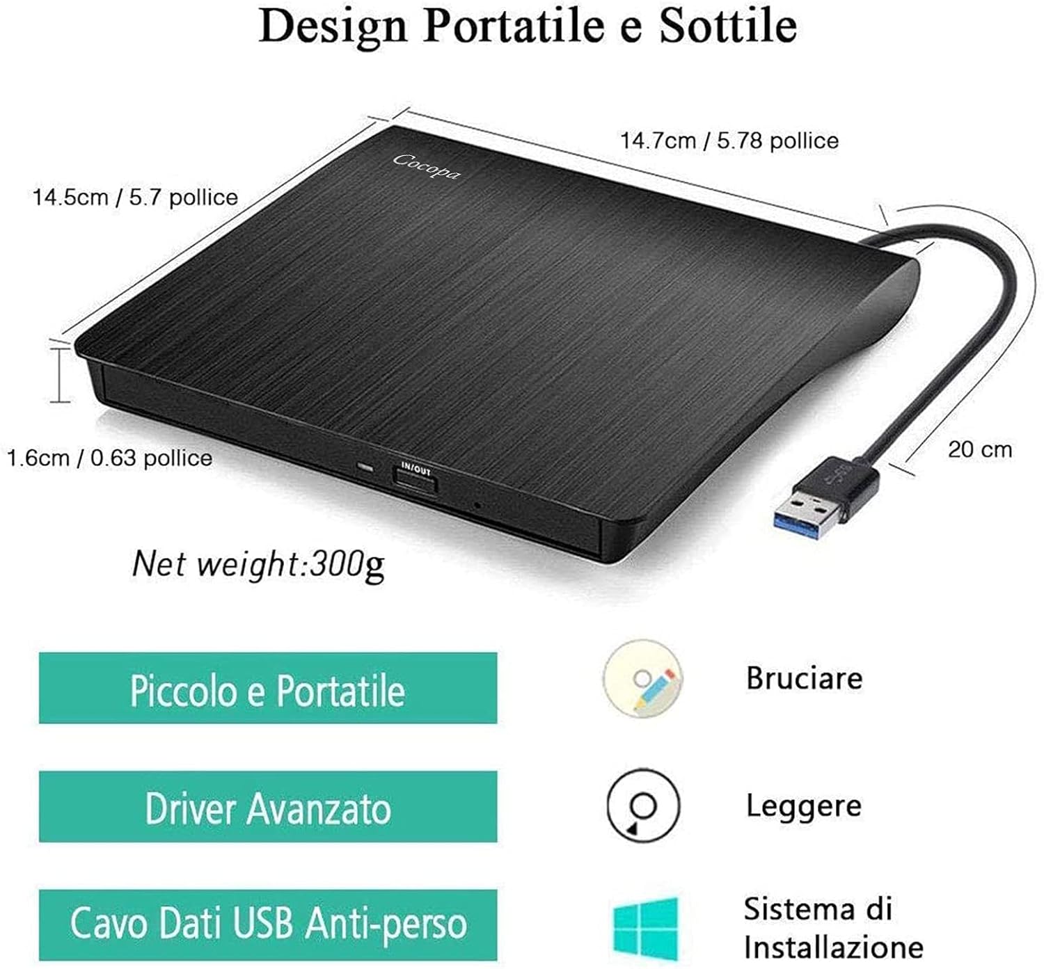Cocopa Masterizzatore DVD Esterno USB 3.0, Nero - immagine 4