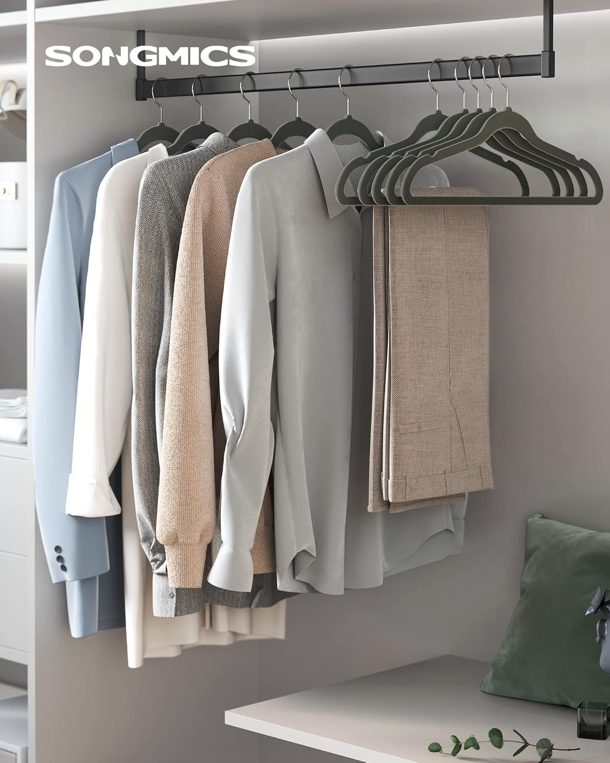 Songmics Grucce Appendiabiti in Velluto 30 Pezzi, Grigio - immagine 2