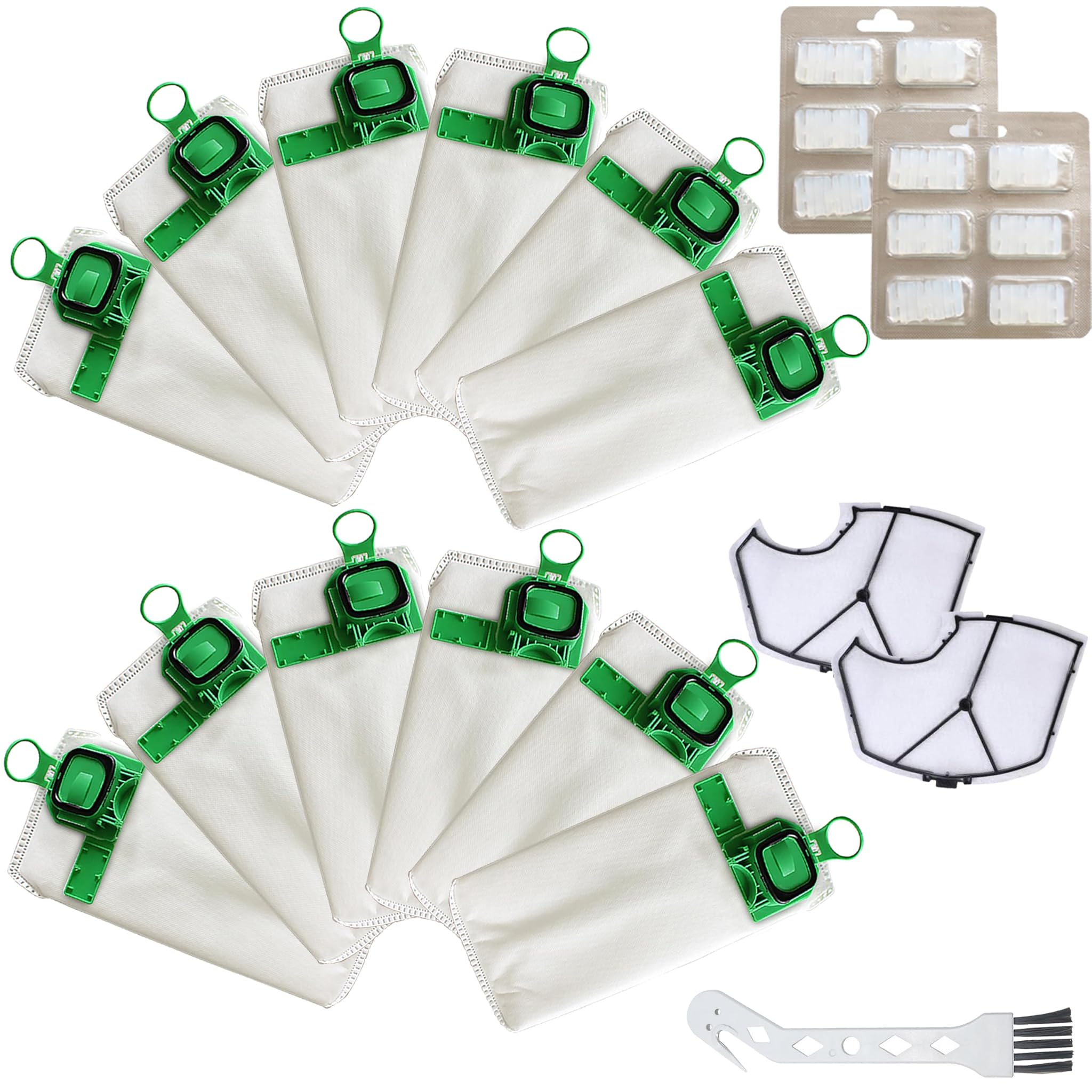 Kit 12 Sacchetti compatibile per Folletto VK140 VK150 FP 140 FP 150 | 12 Sacchetti Aspirapolvere Microfibra a 5 Stratti con 2 Filtro Motore e Spazzolino