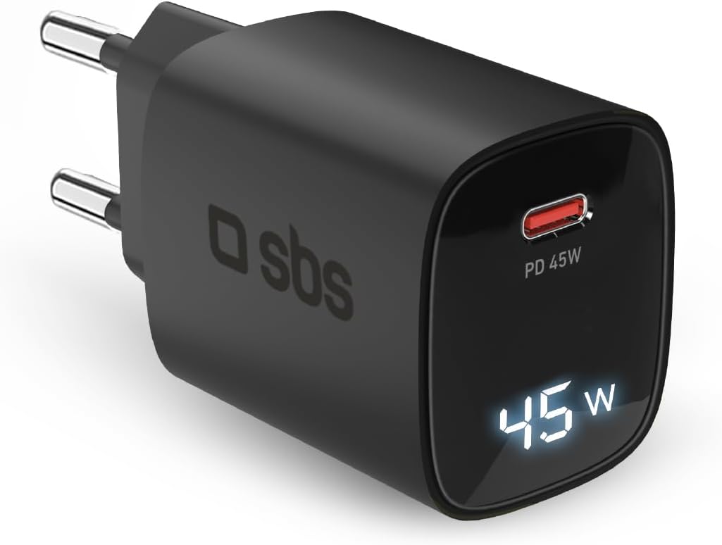 Sbs Alimentatore LCD 45W USB-C GaN, Nero - immagine 1