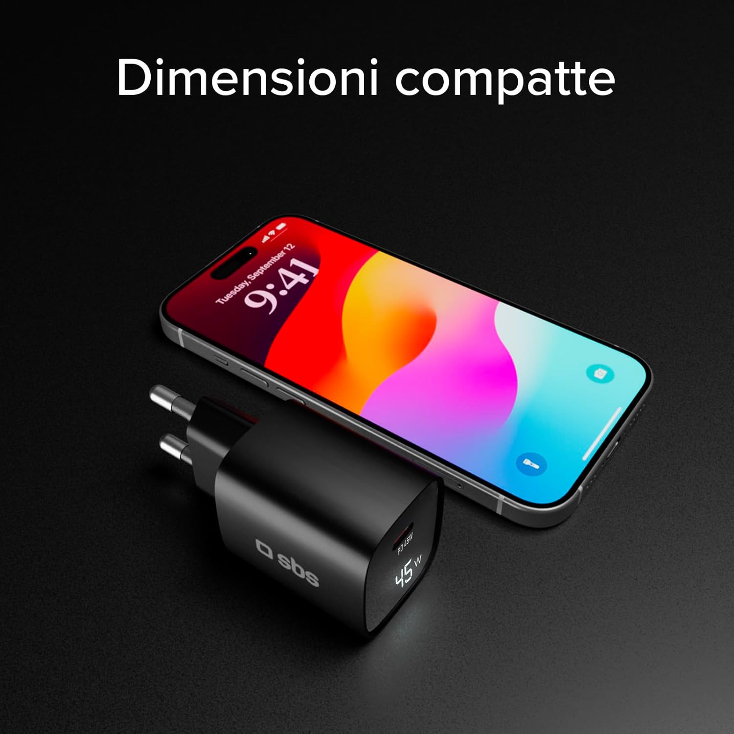 Sbs Alimentatore LCD 45W USB-C GaN, Nero - immagine 5