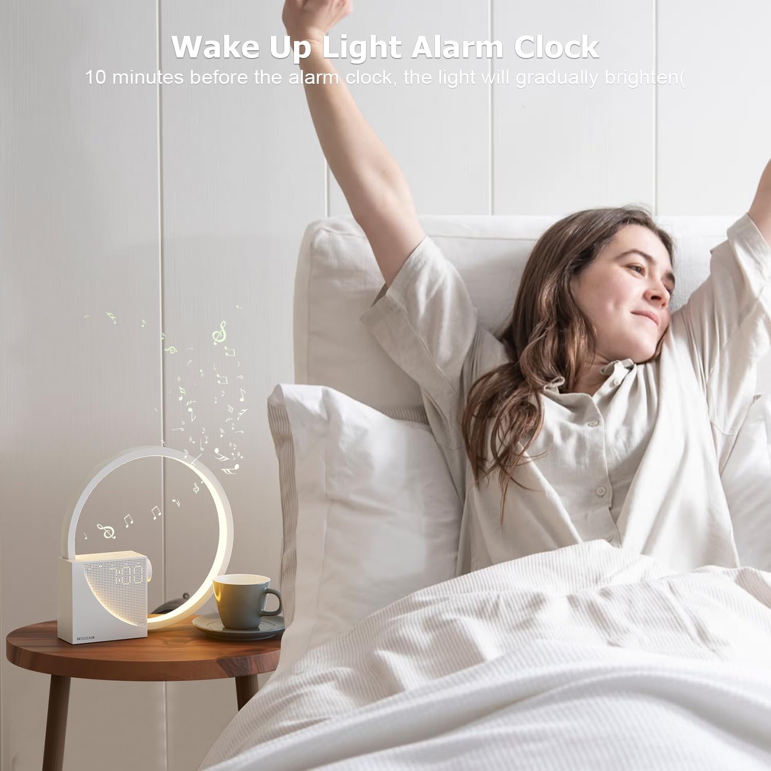 Lampada Comodino LED con Sveglia e USB, Beige - immagine 7