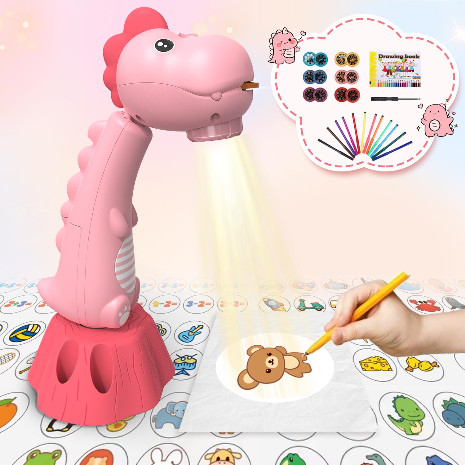 Mfeesyob Proiettore Disegno Bambini con 96 Modelli, Rosa