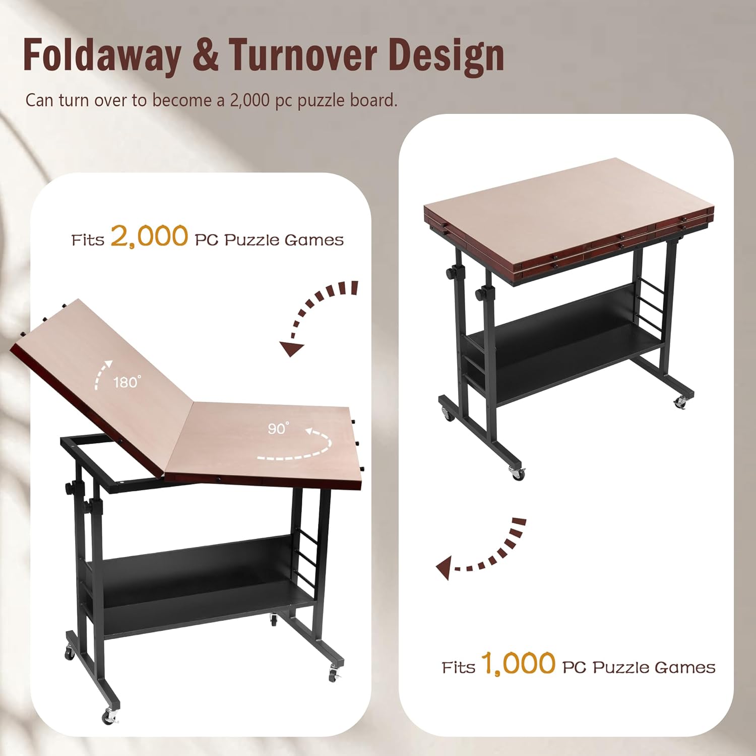 Tektalk Tavolo Pieghevole per Puzzle 2000 Pezzi, Nero - immagine 2