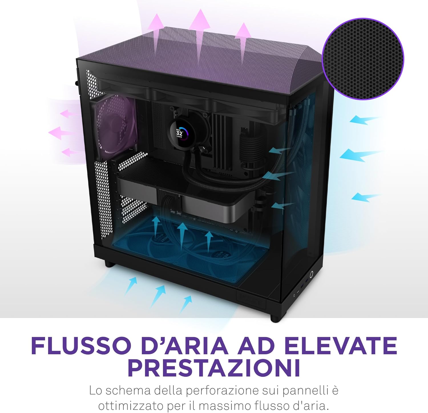 Nzxt H6 Flow - Case Mid-Tower a Doppia Camera, Nero - immagine 5