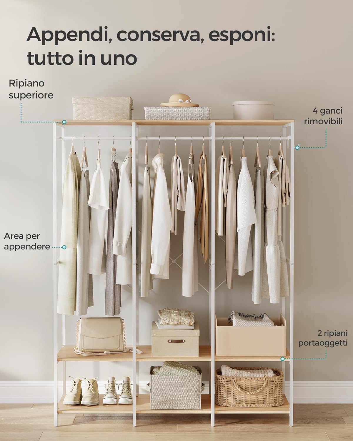 Songmics Armadio Portatile Pieghevole 40x141x180 cm, Beige - immagine 4