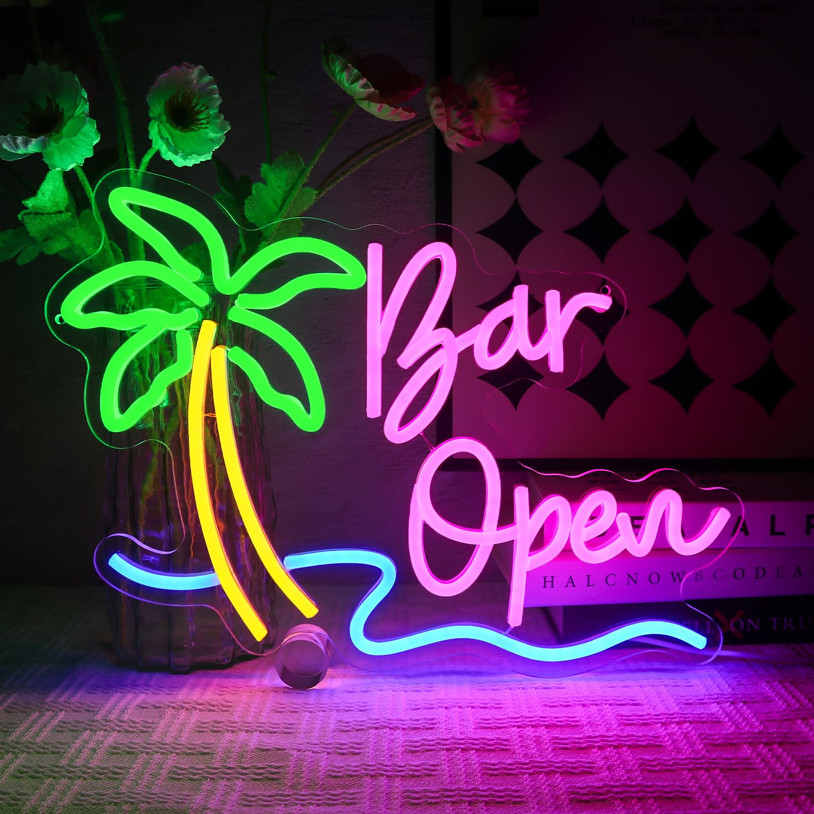 Oycgzv Insegna al Neon Bar Aperto Palma USB
