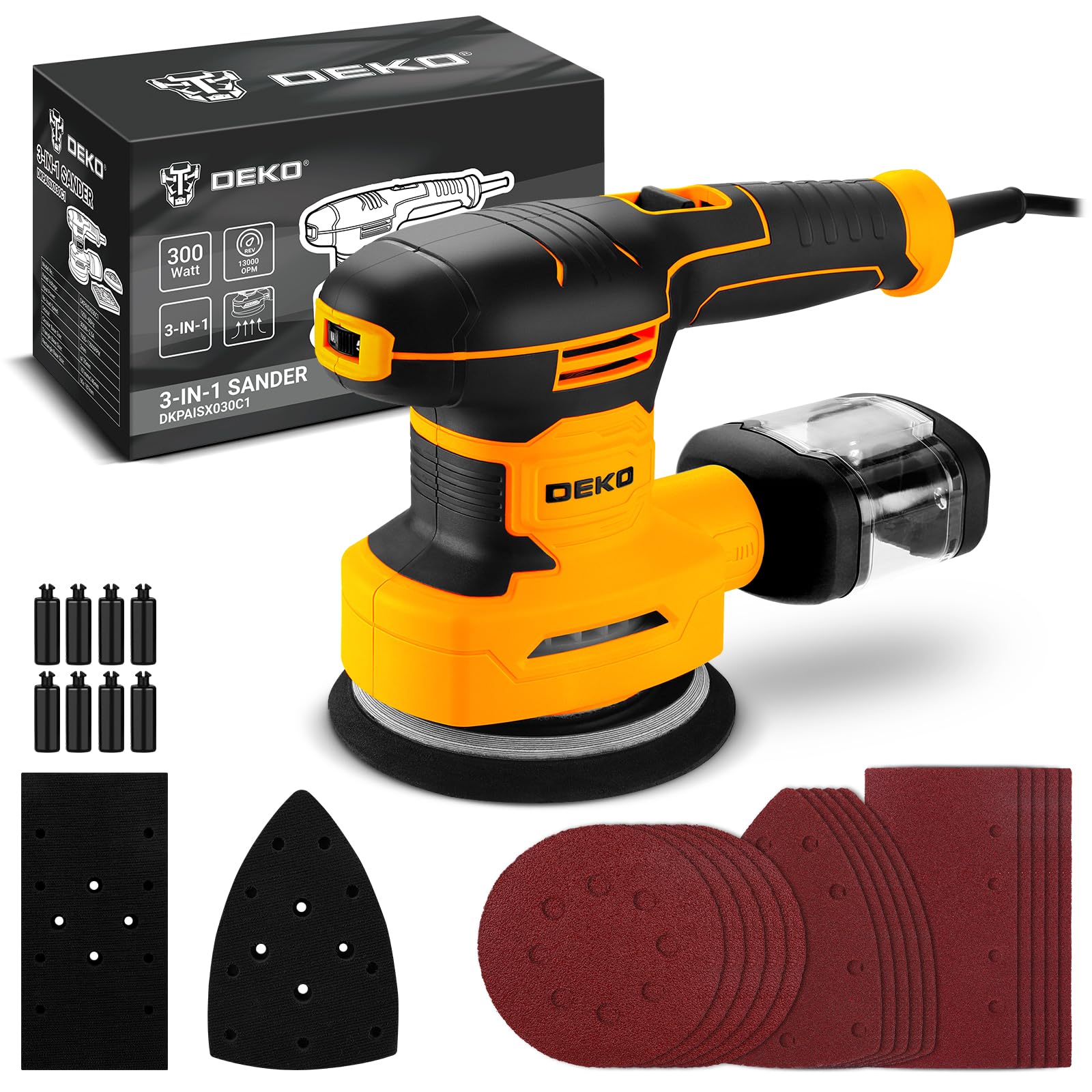 Dekopro Levigatrice Orbitale 3-IN-1 Multifunzione 300W