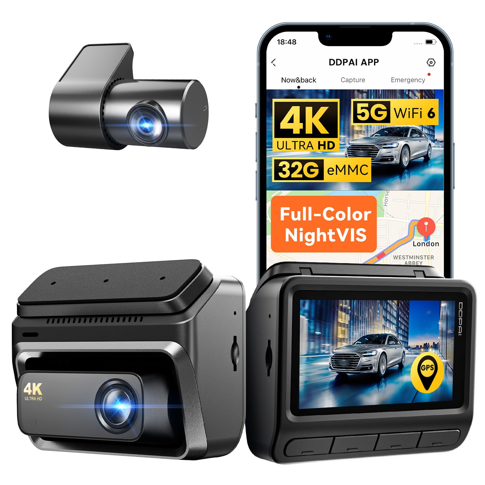 Ddpai Z60 Dash Cam Auto 4K + 1080P con 32GB eMMC