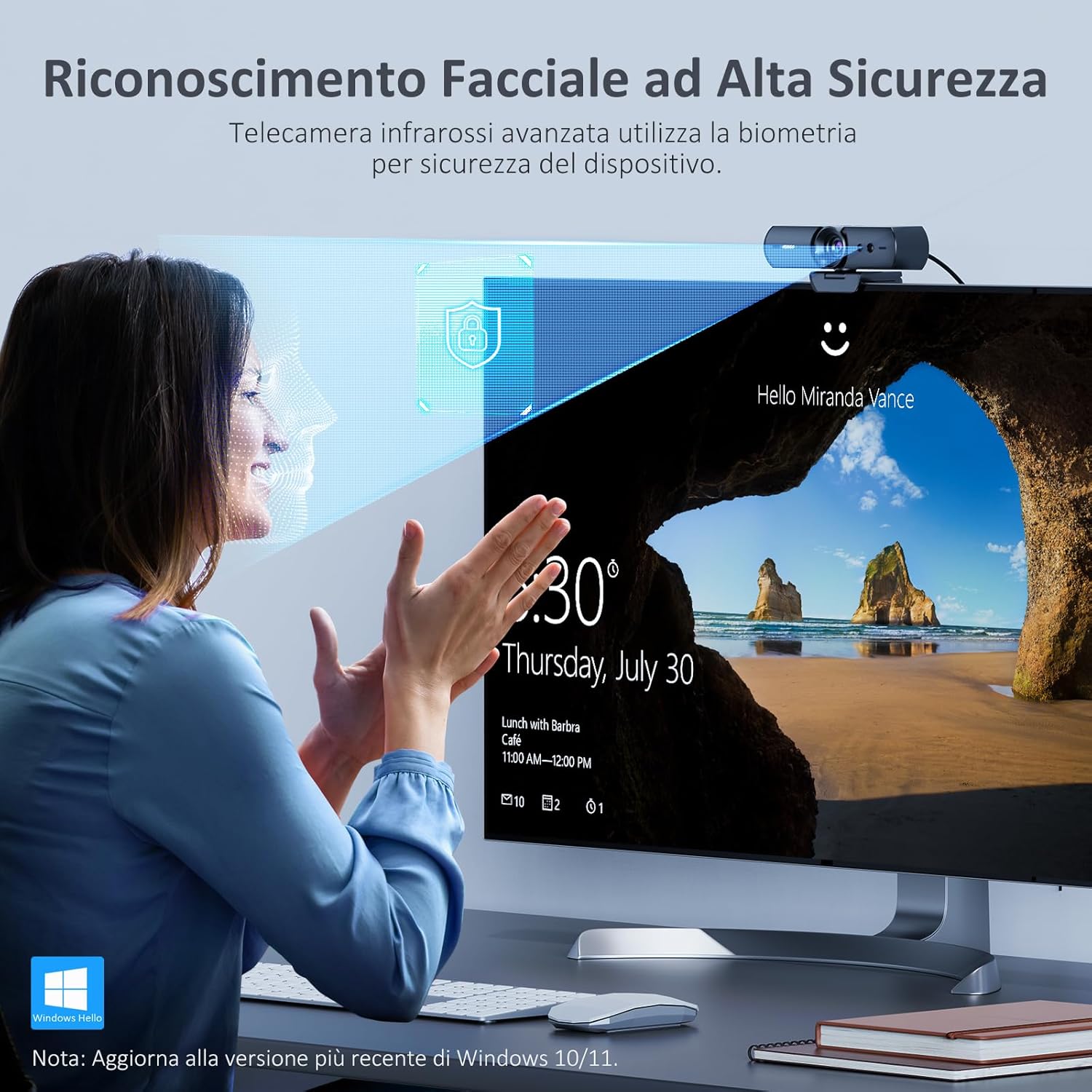 Nexigo HelloCam - Webcam 1080p con Windows Hello e Microfono - immagine 2