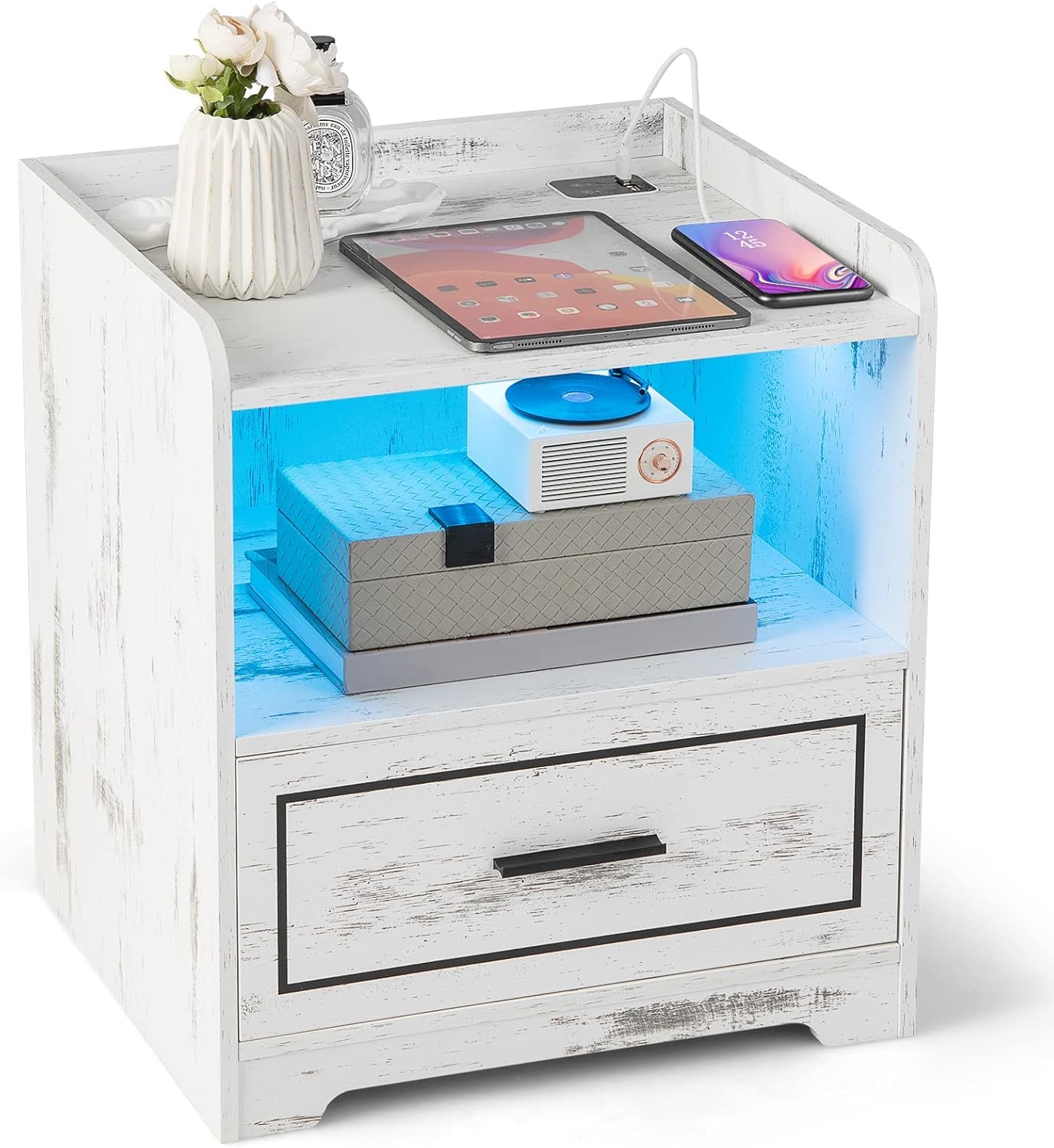 Fantask Comodino con Luce LED e Stazione di Ricarica USB/Type-C