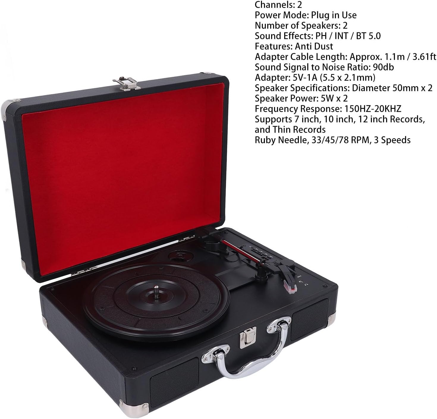 Giradischi Vintage Portatile Bluetooth 5.0 a 3 Velocità - immagine 5