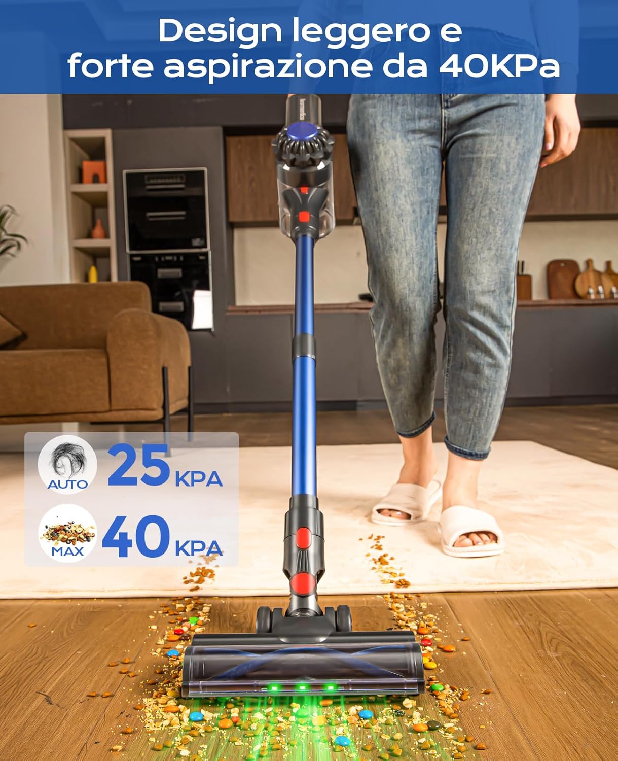 Ivormentico Aspirapolvere Senza Fili 50min/450W/40KPA, Blu - immagine 2