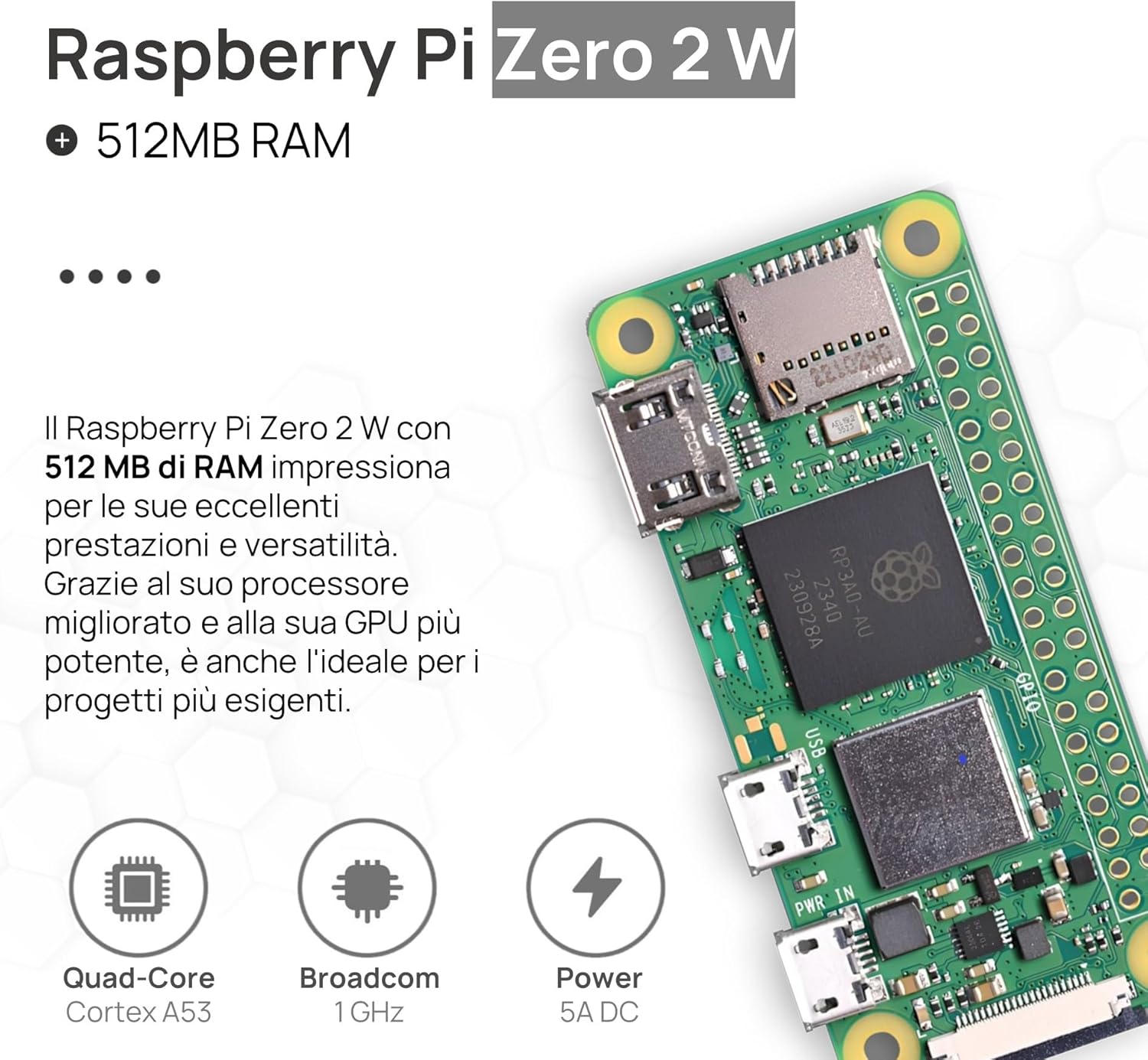 Raspberry Pi Zero 2 W con Alimentatore e Custodia - immagine 4