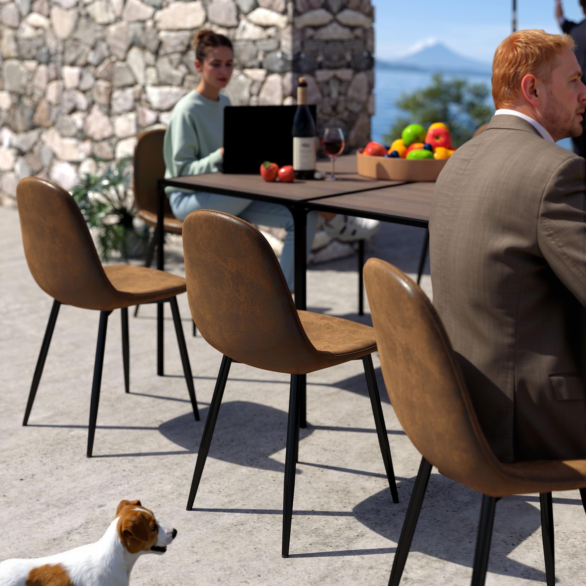 Furniturer Set 4 Sedie Ufficio Ergonomiche - Marrone