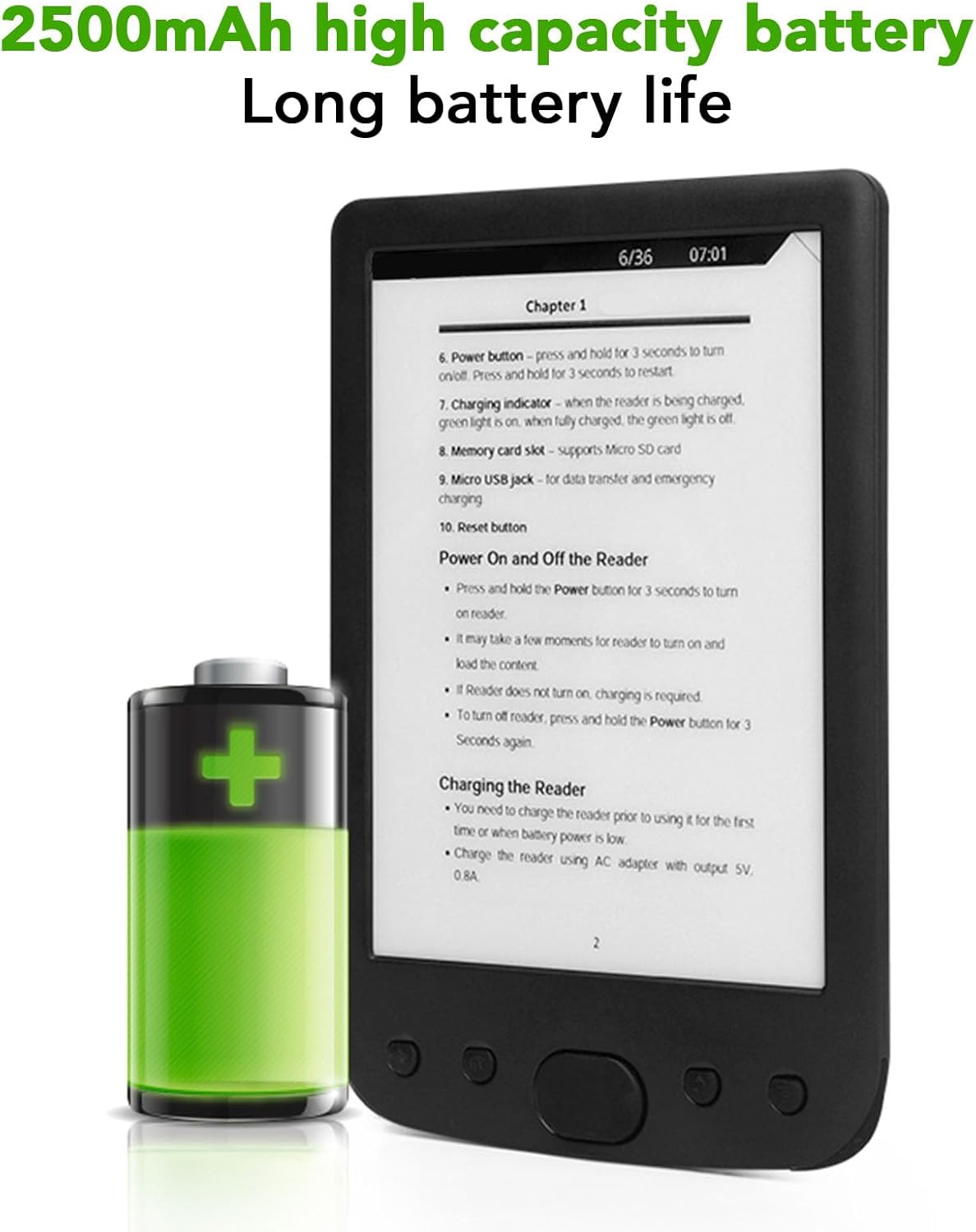 Lettore E-book 6" con Schermo Tattile HD Antiriflesso - immagine 6