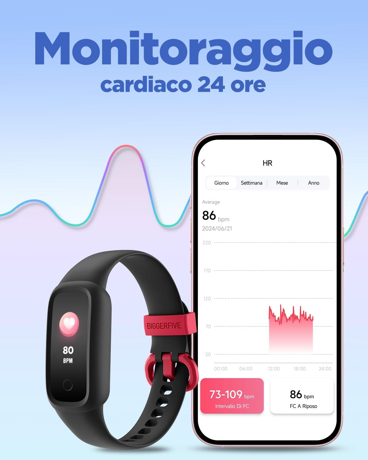 Biggerfive Vigor 2 L - Fitness Tracker per Bambini, Nero - immagine 4