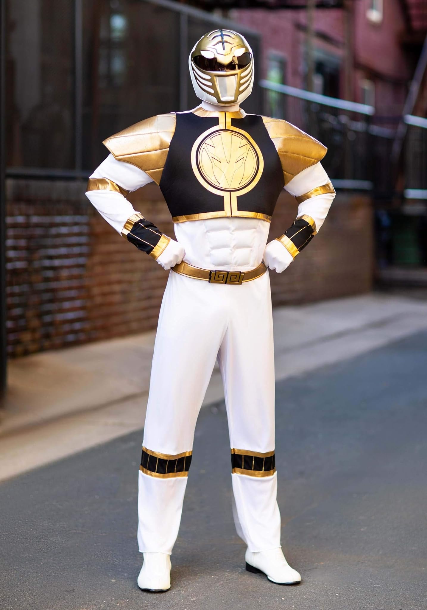 Power Rangers - Costume da Supereroe Muscle Bianco per Adulti