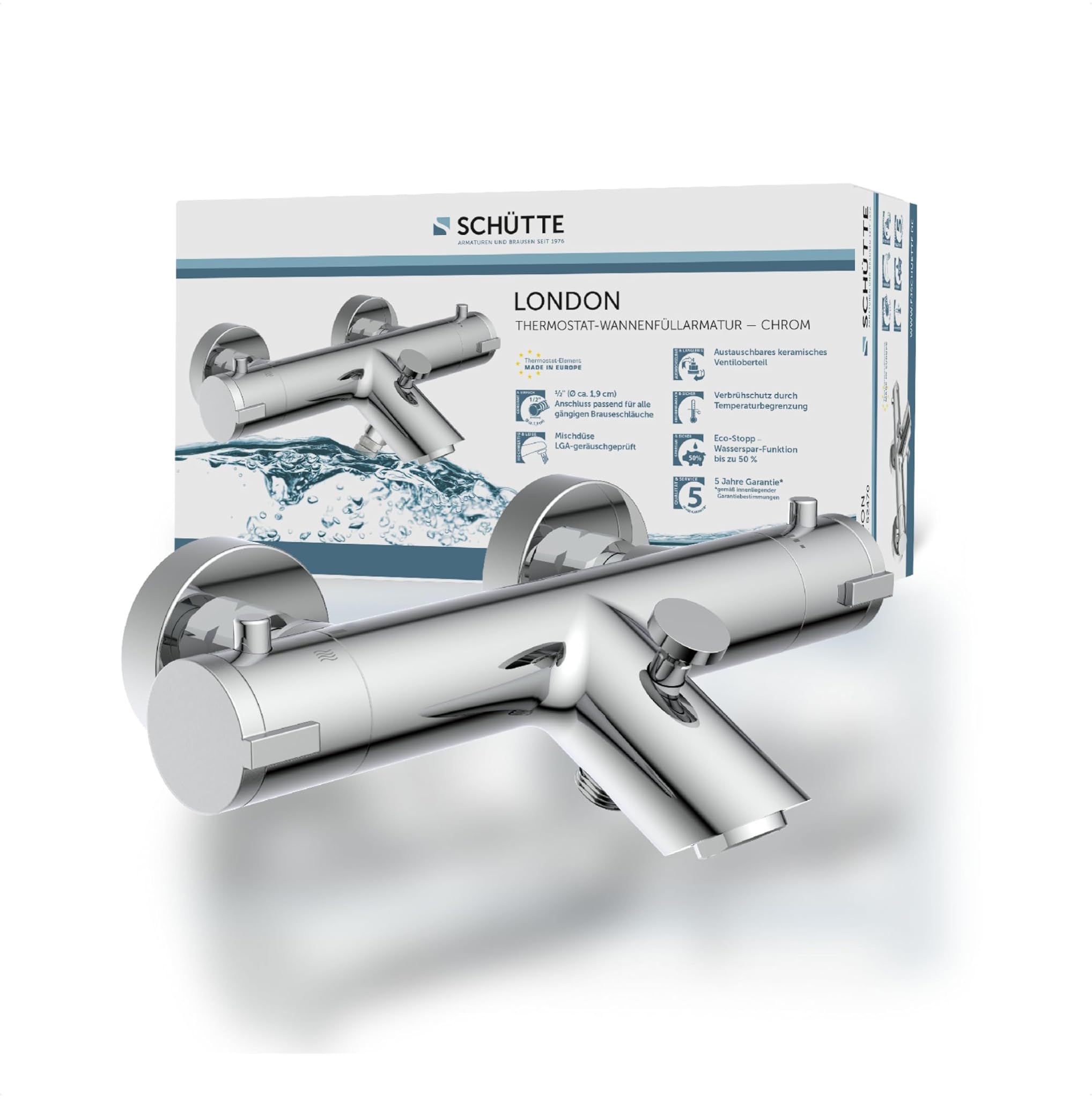 Schütte LONDON 52470 - Miscelatore Termostatico Vasca, Cromato