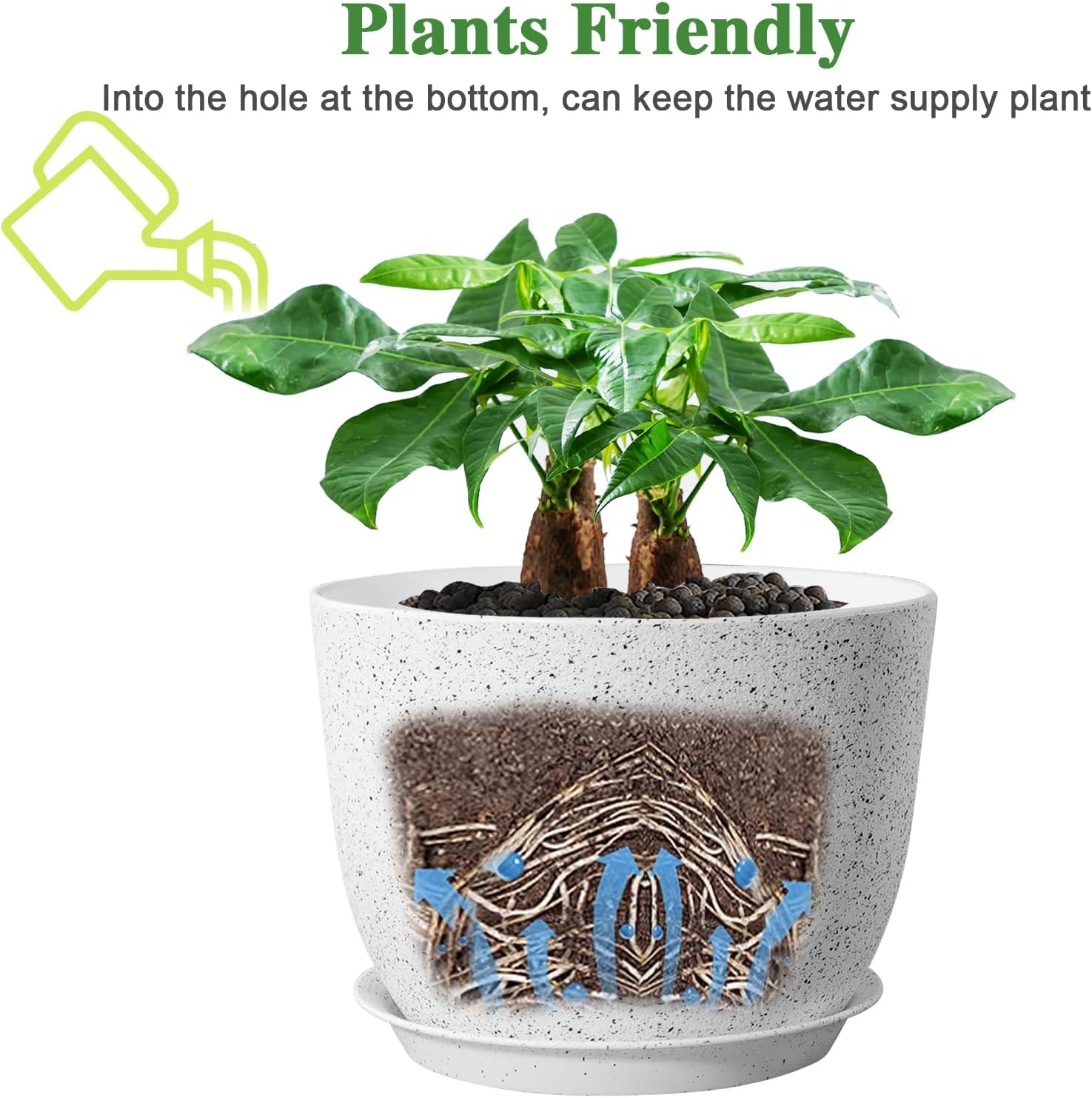 Vasi Moderni in Plastica con Drenaggio e Sottovaso, Bianco - immagine 4