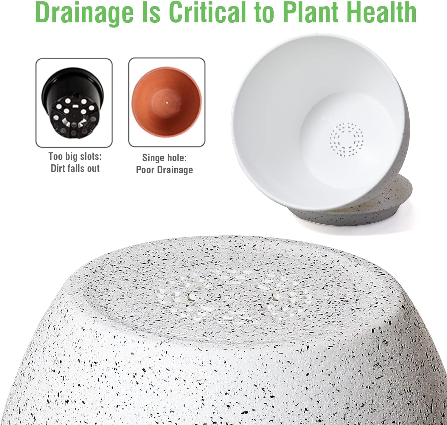 Vasi Moderni in Plastica con Drenaggio e Sottovaso, Bianco - immagine 5