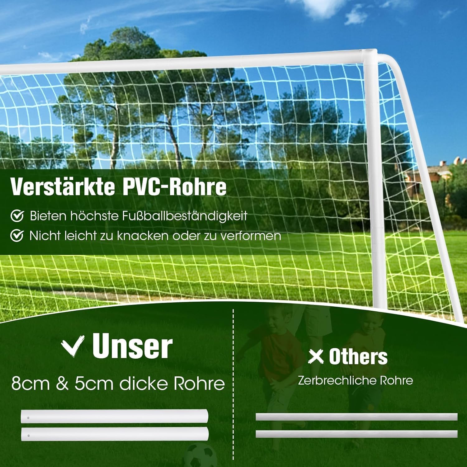 FANTASK Porta da calcio, 365 x 180 cm, colore: bianco - immagine 3