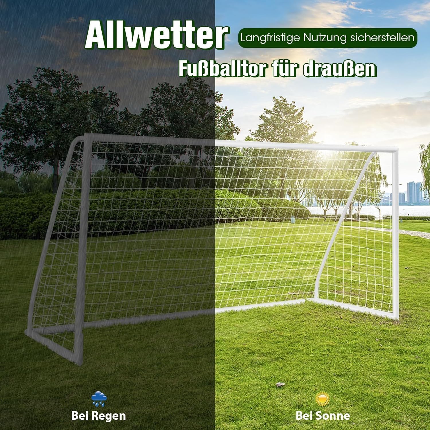 FANTASK Porta da calcio, 365 x 180 cm, colore: bianco - immagine 4