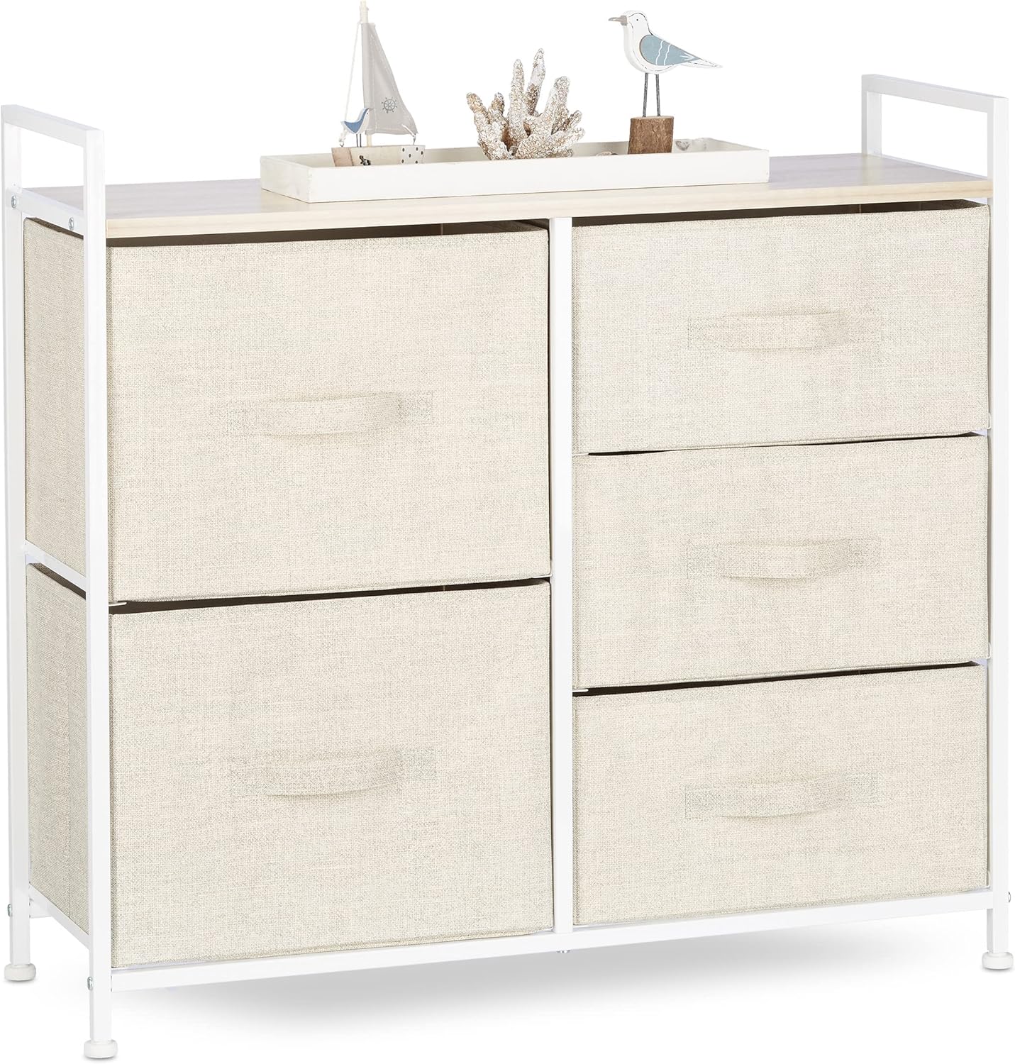 Relaxdays Mobiletto con 5 Cassetti in Tessuto Beige - immagine 1