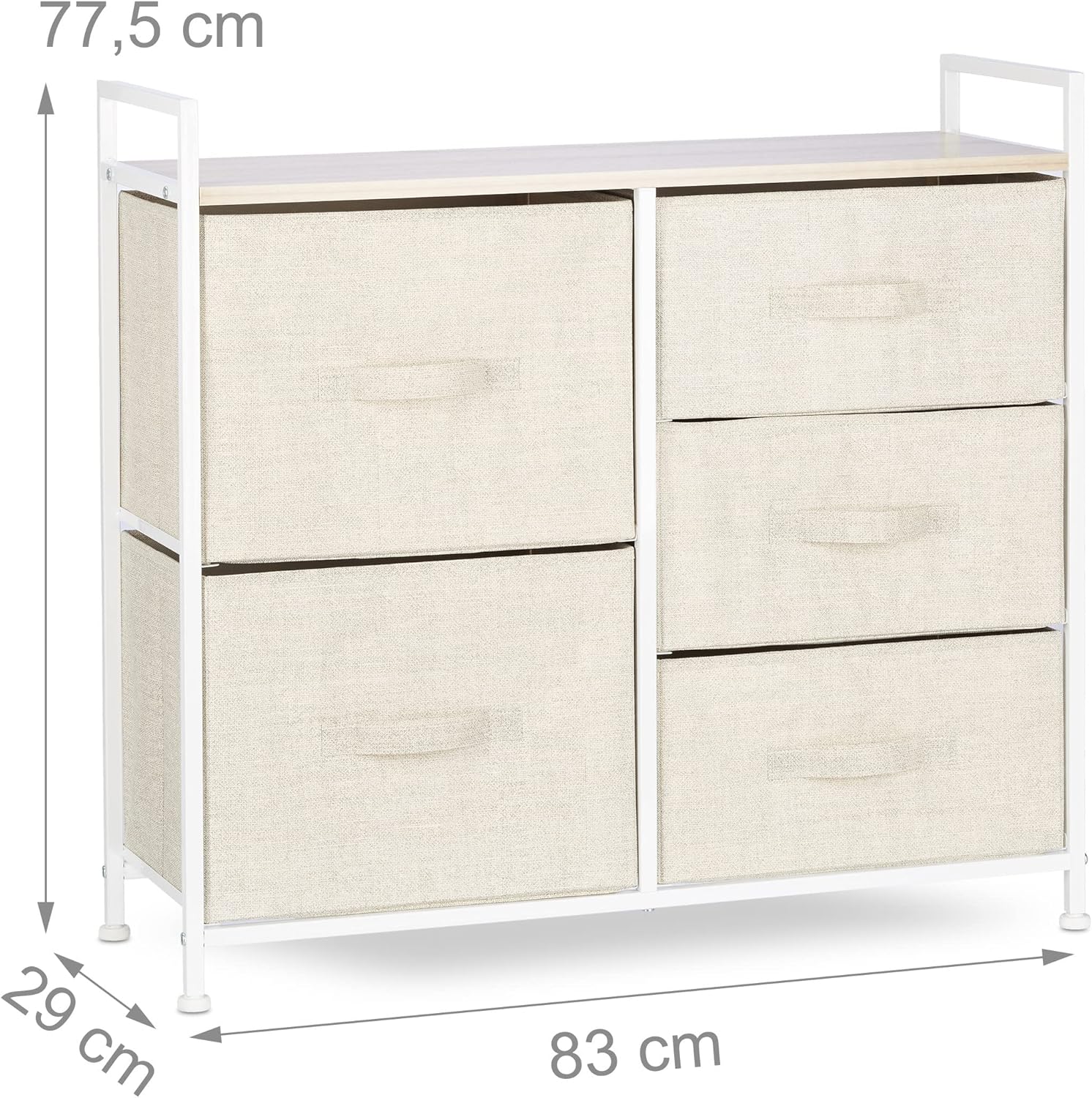 Relaxdays Mobiletto con 5 Cassetti in Tessuto Beige - immagine 3