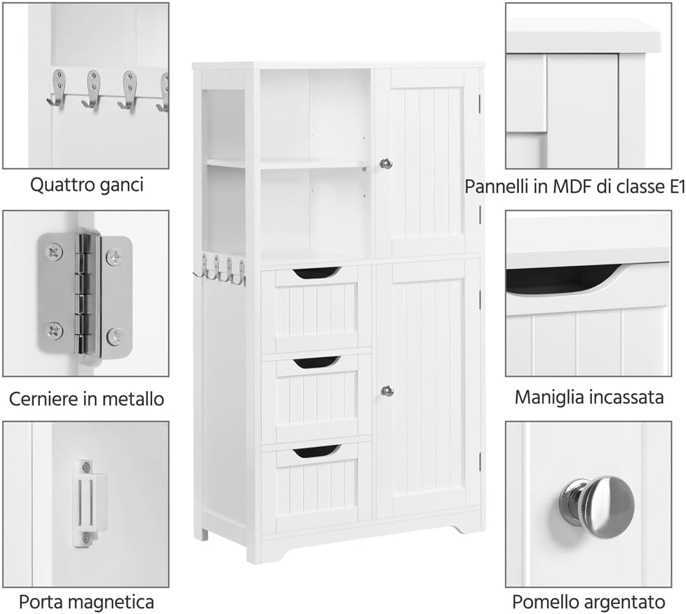 Yaheetech Mobile da Bagno Bianco con 3 Cassetti - immagine 6