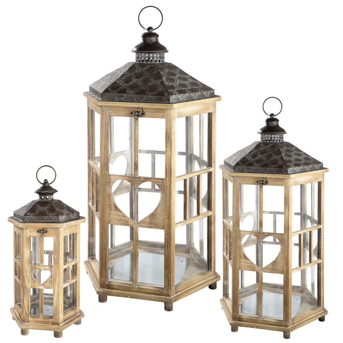 Gilde Set 3 Lanterne Corazon in Legno Marrone