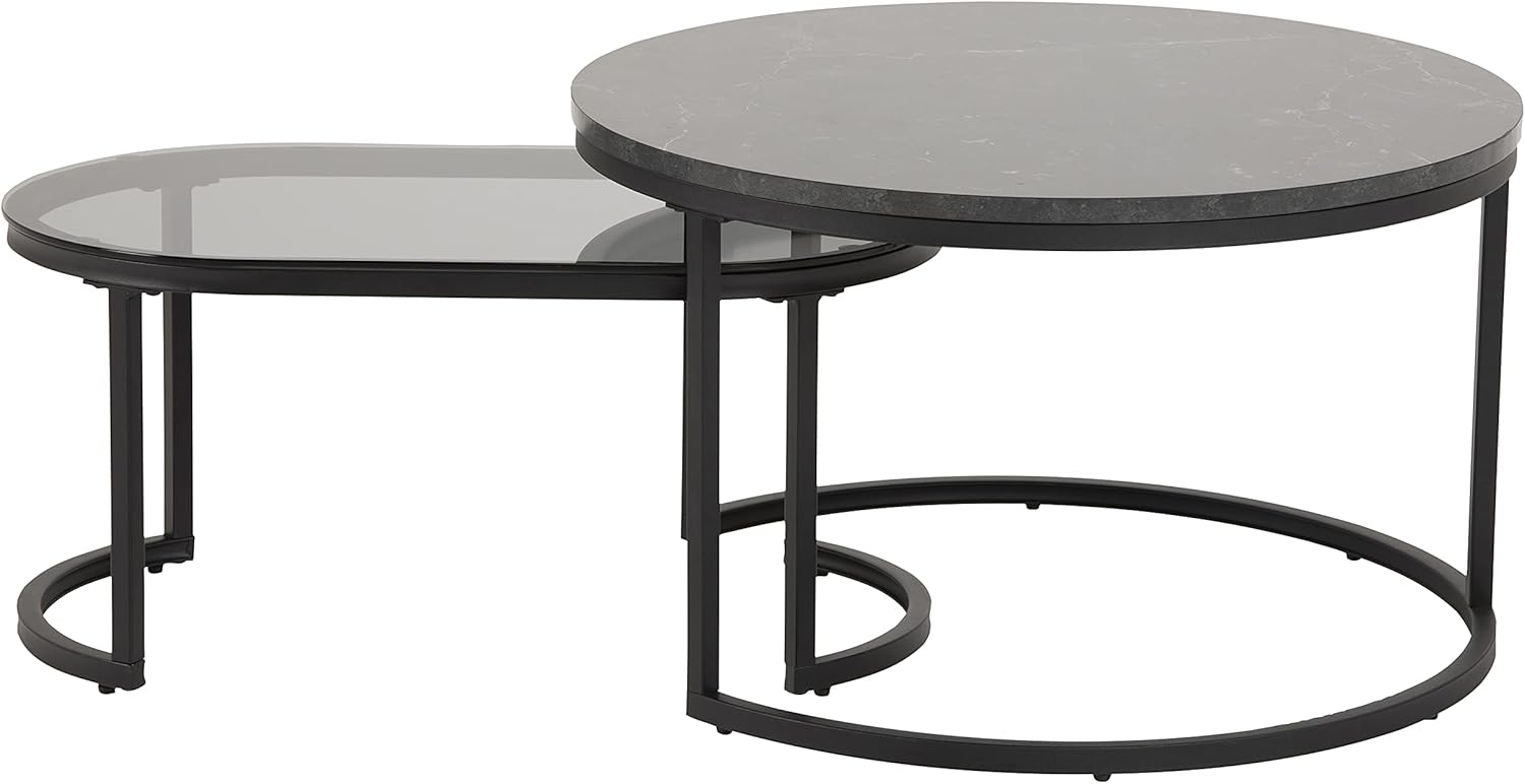 Ac Design Furniture Spencer Set 2 Tavolini Salotto Vetro Effetto Marmo - immagine 3