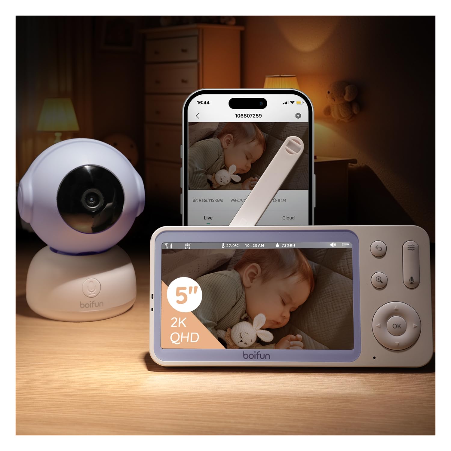 Boifun Baby Monitor con Telecamera 2K e Schermo 5”