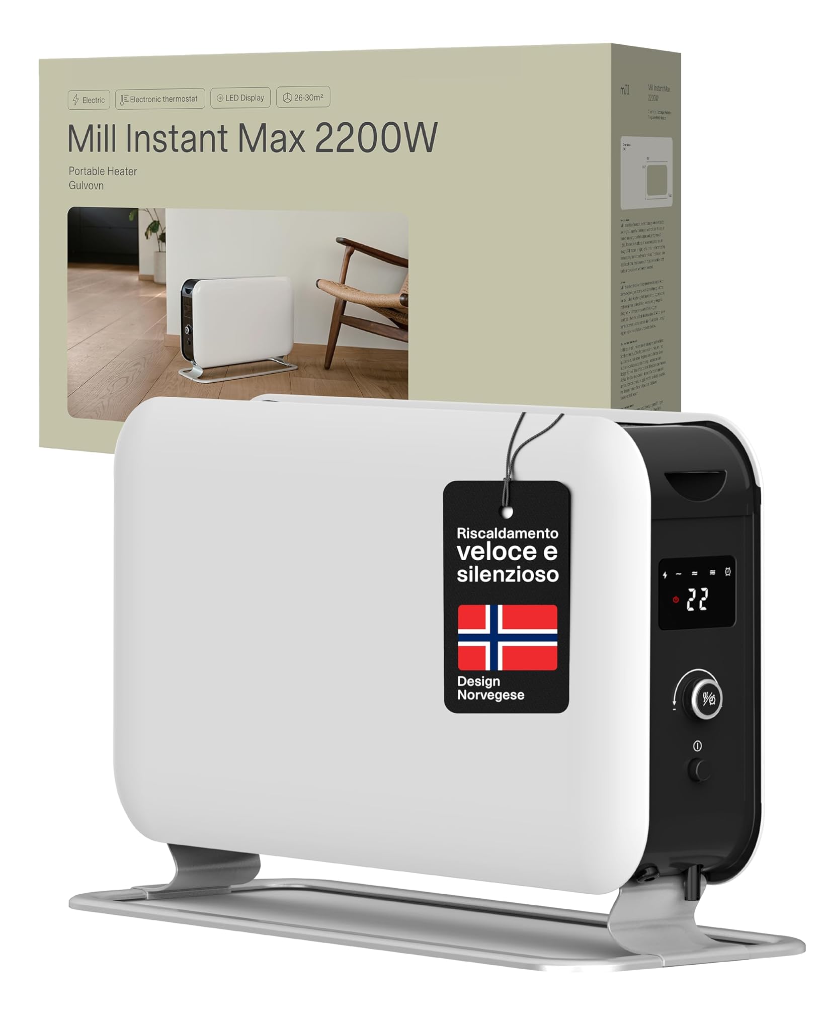 Mill Instant Portable Heater (Bianco, 26-30 m²)