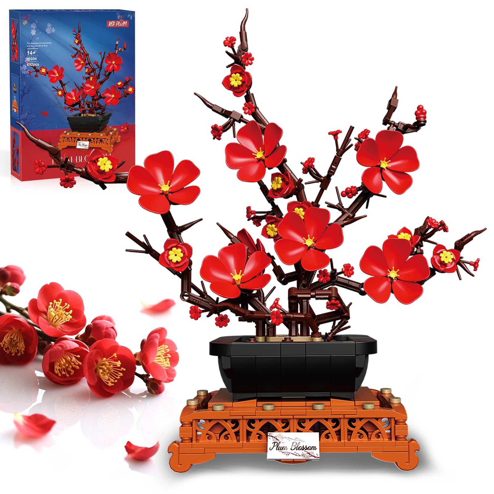 kiothdre Set Costruzioni Bouquet Fiori Prugna - Kit Blocchi Botanical Fiore di Prugna per Adulti Donna, 692PCS Piante Botanic Artificiali per Decorare Casa Ufficio- Regalo Natale Compleanno