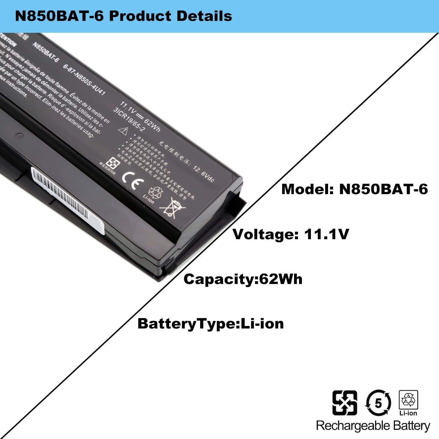 Blesys Batteria N850BAT-6 per CLEVO N850 N850EJ - immagine 3