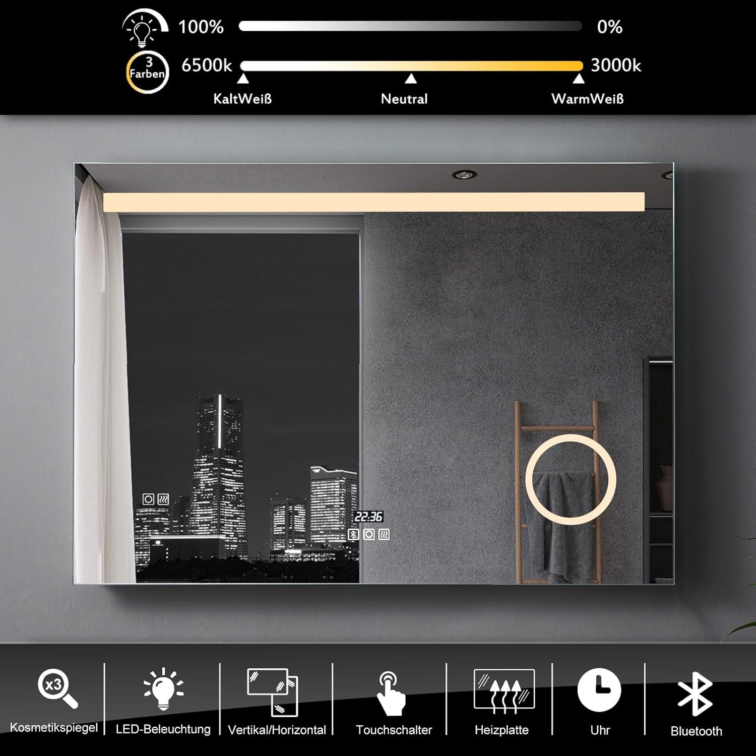Specchio Bagno con Luce LED 100x70 cm - immagine 3